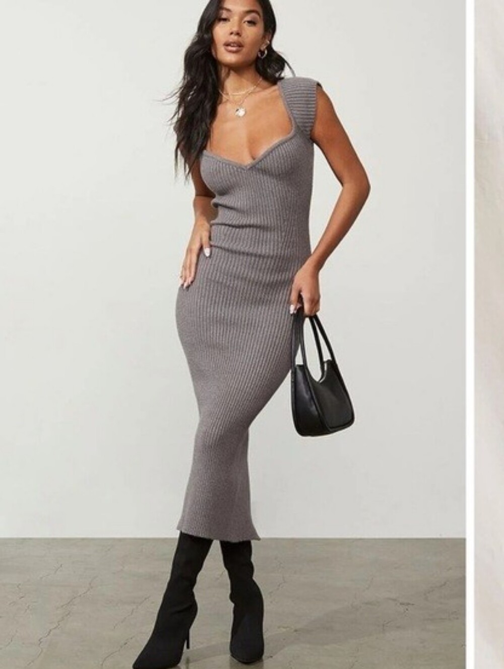 Forever 21 Sweater-Knit Ribbed Midi Dress Oyster Gray Size Medium NWT